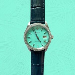 💕VINTAGE ROLEX OYSTERDATE Custom Tiffany Blue Dial & Diamond Bezel Circa 1970s